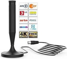 DVB-T2 vidinė antena - skaitmeninė vidinė antena be maitinimo šaltinio, 360° priėmimo kampu iki 250 km, "Full HD/4K", suderinama su išmaniuoju televizoriumi ir DVB-T2 imtuvu, 5 m koaksialinis kabelis 1