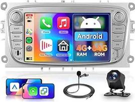 Hodozzy 4G + 64G "Android" automobilinis radijas "Ford Focus MK2 Mondeo C-max Galaxy S-max" su belaidžiu "Carplay" "Android" automobiliu, 7 colių jutiklinio ekrano automobilinio radijo ekranas su navigacija "Bluetooth WiFi", DSP, FM/RDS radijas