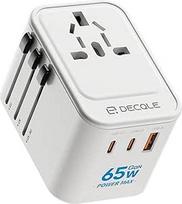 Kelioninis adapteris visame pasaulyje, universalus kelioninis kištukas su 2 USB-C (GaN 65W), 1 USB-A ir 1 kintamosios srovės kištukiniu lizdu, tarptautinis kištukinis lizdas, universalus adapteris ES, JK, JAV, AU (baltas)