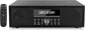 Kompaktinė sistema su CD grotuvu, mikro HiFi sistema, 2 x 20 W garsiakalbių sistema, mini stereo sistema su FM radiju, "Bluetooth", "Aux" įvestimi, USB įvestimi, HiFi muzikos sistema su garso išvestimi (CD169, retro juoda)
