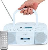 MEDION DRX-1 Plus Boombox (nešiojamas DAB+ FM radijas, "Bluetooth", CD grotuvas, MP3, kasetė, ausinių lizdas, stereo garso sistema, AUX, maitinimo šaltinis ir akumuliatorius) Mėlyna