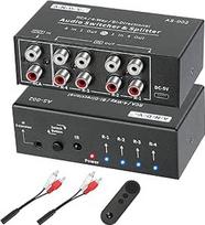 RCA 4 krypčių dvikrypčio garso perjungiklio skirstytuvas, 1 į 4 išvestis / 4 į 1 išvestį Stereo garso kanalų garso jungiklio pasirinkimo skirstytuvo dėžutė su nuotolinio valdymo pulteliu garsiakalbiams, stiprintuvams