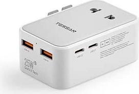 TESSAN kelioninis adapteris Worldwide PD 25 W, universalus kelioninis adapteris su 2 USB C ir 2 USB A, kelioninis kištukinis adapteris Worldwide, tarptautinis kištukinis lizdas Vokietijoje, JAV, Anglijoje