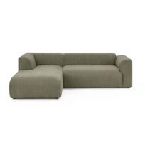 Žalios spalvos kampinė sofa iš kordinio velveto (su kairiuoju kampu/su gultu) Merid – Ropez