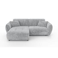 Šviesiai pilkos spalvos kampinė sofa iš šenilinio audinio (su kairiuoju kampu/su gultu) Nelia – Ropez