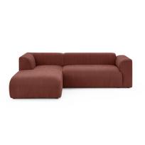 Terakotos spalvos kampinė sofa iš kordinio velveto (su kairiuoju kampu/su gultu) Merid – Ropez