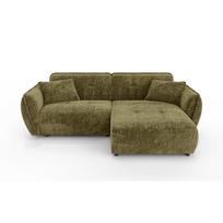 Žalios spalvos kampinė sofa iš šenilinio audinio (su dešiniuoju kampu/su gultu) Nelia – Ropez