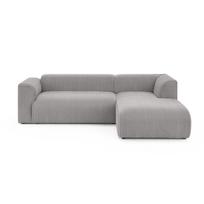 Šviesiai pilkos spalvos kampinė sofa iš kordinio velveto (su dešiniuoju kampu/su gultu) Merid – Ropez