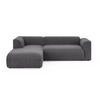 Tamsiai pilkos spalvos kampinė sofa iš kordinio velveto (su kairiuoju kampu/su gultu) Merid – Ropez