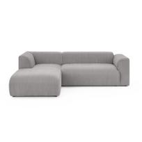 Šviesiai pilkos spalvos kampinė sofa iš kordinio velveto (su kairiuoju kampu/su gultu) Merid – Ropez