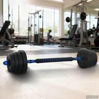 2-in-1 hantelių ir štangos rinkinys 30kg Juoda ir mėlyna