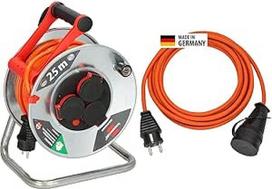 "Brennenstuhl Garant S V2 IP44" kabelio ritė 25 m lauke ir BREMAXX® ilgintuvas oranžinis 25 m ilgio kabelis, lakštinis plienas, trumpalaikiam naudojimui lauke
