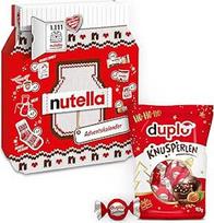 "Nutella" advento kalendorius 2025 su 24 šokoladiniais siurprizais, 528 g ir "Duplo Crisp Beads" 97,5 g - saldainių rinkinys, mielas dovanų rinkinys advento sezonui, idealiai tinkantis draugams, šeimai ir "Nutella" mėgėjams
