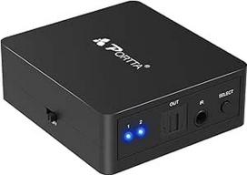 "Portta SPDIF Toslink" perjungiklis 2x1 skaitmeninis optinis garso jungiklis su IR nuotolinio valdymo pulteliu 1:1 perdavimui "Apple TV" / "Xbox" / "Blu-ray" grotuvui / garso juostai / imtuvui / kolonėlėms / DVD grotuvui / stiprintuvui ir kt.