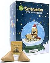 "Scherzkeks" advento dėžutė su 24 sausainiais, laimingi sausainiai su juokingais klausimais ir atsakymais dekoratyvinėje kalėdinėje dėžutėje, advento kalendorius, Kalėdoms, Kalėdų Seneliui, Naujųjų metų išvakarėms, dovanų rinkinys