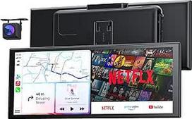 10,26 colių belaidis "Carplay" ekranas, skirtas "Apple CarPlay" ir "Android" automobiliams, 1080P galinio vaizdo kamera automobiliui, OTA, "Bluetooth 5.0", valdymas balsu, GPS navigacija, FM, padalytas ekranas (juodas)