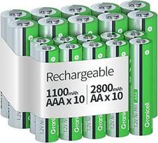 20 AA AAA įkraunamų baterijų pakuotė, didelės talpos 10 AA 2800 mAh ir 10 AAA 1100 mAh pakuočių, 1,2 V NiMH, mažo savaiminio išsikrovimo