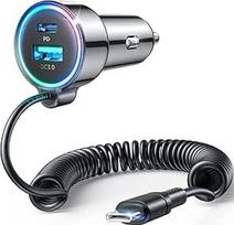 2026 Upgrade 90 W Cigaretės žiebtuvėlio USB C adapteris, [Dual Chip] 3 prievadų 45 W PD3.0 ir QC3.0 greitasis automobilinis įkroviklis su 1,5 m greituoju spiraliniu C tipo kabeliu, automobilinis įkroviklis iPhone 17/16/15, Samsung S25/24