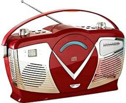 3 PAGEN Retro Boombox stereo sistema - nešiojamas CD grotuvas su radijo funkcija - galima naudoti maitinimo tinklą ir akumuliatorių - idealiai tinka kelionėms ir namams - USB prievadai - odinė rankena - raudona