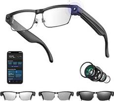 AI Smart Camera Brille, AI akiniai su 8MP Anti-Shake Photochromic lęšiais HD 1200P Video, Foto, BT-Anrufe, Simultanübersetzung, AI Objektidentifizierung, skirti lauko kelionėms Wandern Reisen