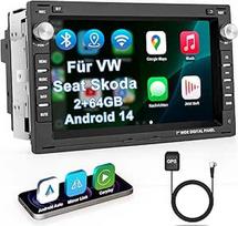 Automobilinis radijas su ekranu 2 + 64G Bluetooth radijas VW Golf 4 Polo 9N T5 Passat B5 Seat Skoda, 2DIN 7 colių automobilinis radijas su navigacija DAB WLAN FM/AM, Apple Carplay, Android Car, valdymo pultelis ant vairo