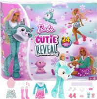 Barbie Cutie Reveal Advento kalendorius - 24 staigmenos, lėlė, blizgantis elnias, žieminė apranga, aksesuarai, mini gyvūnėliai, vaikams nuo 3 metų, HJX76