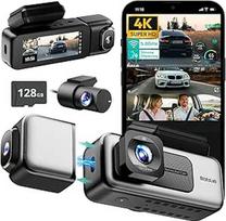 BOTSLAB 4K 3 kanalų prietaisų skydelio vaizdo kamera Automobilio priekinė galinė 3 kanalų 4K + 1080P + 1080P, GPS 5,8 GHz "WiFi" prietaisų skydelio vaizdo kamera su 128GB SD kortele, 3,18 colių, ypač geras naktinis matymas, WDR, balso komanda, G jutiklis