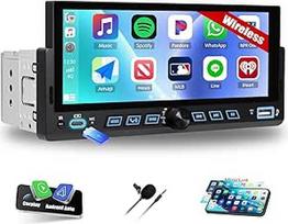 CAMECHO automobilinis radijas 1 DIN belaidis "Carplay" "Android" automobilinis "Bluetooth 5.2" radijas su 6,86 colių LCD jutikliniu ekranu HD ekrane su "Mirror Link" valdymu ant vairo + C tipo USB jungtys