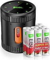 EBL įkraunamos ličio baterijos AA su įkrovikliu, 8 1,5 V Super III 3600 mWh AA baterijų pakuotė, universalus įkraunamų AA/AAA baterijų, NI-MH ir NI-Cd baterijų įkroviklis
