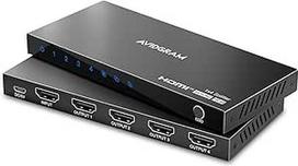 HDMI skirstytuvas 1 įėjimas 4 išėjimai 4K 60Hz 4:4:4, AVIDGRAM HDMI skirstytuvas 4 prievadai su kopijavimo, mažinimo, automobilio funkcija, skirtas dviems identiškiems ekranams 1080p 120Hz HDMI2.0 HDCP 2.2 HDR10 18Gbps 3D