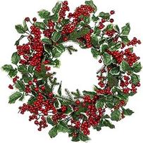 Hollyone 45 cm kalėdinis vainikas Durų vainikas Kalėdų dekoracijos, dirbtinis vainikas su raudonomis uogomis ir Holly lapais, žiemos vainikas lauke, viduje, prie lango, namuose, šventinė dekoracija