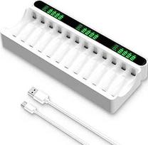 IMREN akumuliatorių įkroviklis, 12 nepriklausomų įkrovimo vietų su LCD ekranu, 5 V 2A C tipo ir mikro USB įvestis, skirtas NiMH/NiCD įkraunamiems AA AAA akumuliatoriams
