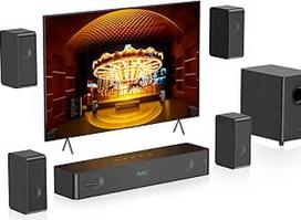 Medinė 5.1.2CH garso juosta TV įrenginiams, 4 erdviniai garsiakalbiai, 400 W maksimali galia, namų kino virtuali erdvinio garso sistema Garso juosta su 5,25 colių žemų dažnių garsiakalbiu, ARC/Optical/BT 5.3/AUX/USB, HiPulse N512