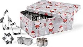 patisse 13721 - Pilka metalinė dėžutė su Kalėdų Senelio spauda ir 25 skirtingais nerūdijančio plieno sausainių pjaustytuvais - medelis, elfas, angelas, žvaigždė, meduoliai, cukranendrės ir kt.