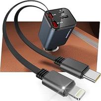 RAMPOW Cigarečių žiebtuvėlis USB C, automobilių aksesuarai 65 W automobilinis įkroviklis, 4-in-1 ištraukiamas automobilinis įkroviklis su cigarečių žiebtuvėliu, greitas įkroviklis su iPhone 16/15/14/13, Samsung S24/S23, iPad