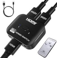 TCNEWCL 8K 60Hz HDMI jungiklis 2 in 1 Out su maitinimo kabeliu, 4K 120Hz HDMI skirstytuvas, skirtas TV/PC/Laptop/DVD/PS4/PS5/Xbox/TV Stick/Blu-Ray grotuvui/Projektoriui