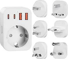 Universalus kelioninis kištukinis adapteris su 2 USB-C ir 2 USB-A prievadais - 6 nuimami kištukai (A/B/C/G/I/M tipo) Europai, Jungtinei Karalystei, JAV, Australijai, Pietų Afrikai, Japonijai ir kitoms šalims