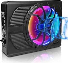 WODHMIEY 10 colių 800 W itin plonas aktyvusis žemų dažnių garsiakalbis automobiliui / sunkvežimiui su stiprintuvu, stiprūs žemi dažniai, dažnis 20 Hz-150 Hz, įskaitant žemų dažnių valdiklį, su apsaugos funkcijomis, LED aplinkos šviesa (vaivorykštė)