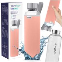 AquaFloow 700 ml stiklinis vandens buteliukas | rožinis dėklas | stiklinis buteliukas