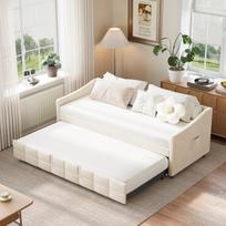 Išskleidžiama sofa-lova 90x200 cm - Išskleidžiama sofa-lova - Paauglio lova - Aksominė - Smėlio spalvos