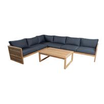 Kampinė sofa SERENITY 2+2+2 su tikmedžio stalu