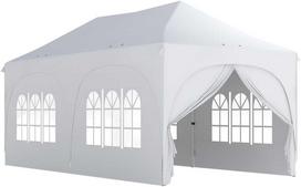 Aosom Išskleidžiama pavėsinė 598x300x315 cm balta, reguliuojamas stogas, metalas