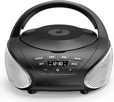 "Gueray" nešiojamasis CD grotuvas "Boombox", kompaktiškas radijo imtuvas su stereofoniniais garsiakalbiais, FM radiju, 3,5 mm AUX įvesties ausinių lizdu ir LCD ekranu, skirtas kelionėms lauke ir garso knygoms (juodas + sidabrinis)