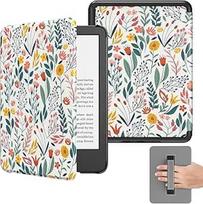 "MoKo" dėklas 6 colių "All-New Kindle" (11 kartos 2024/2022 leidimas), lengvas dėklas su dirželiu rankai, skirtas "Kindle" 11 kartos 2024 elektroninei skaityklei, gėlėtas