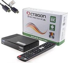 "Octagon Spirit Pro Max" 8K UHD "Android TV 11 Media Streaming Box, 5G WiFi, BT nuotolinio valdymo pultas, ARM Mali G31 MP2 450, ARM Cortex-A55, 4GB RAM, 64GB Flash, USB 3.0, HTS e-com HDMI kabelis