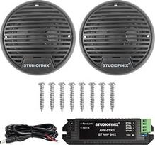"STUDIOFINIX" 3 colių jūrinis "Bluetooth" garsiakalbis valčiai, motociklui, kubilui, SPA - 140 W atsparus vandeniui (pilkas)