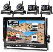 4 magnetinės atbulinės eigos kameros belaidės, 10 colių 1080P FHD monitorius, 9600 mAh įkraunama baterija, 1 minutės sąranka, IP69K vandeniui atsparios atbulinės eigos kameros nameliams ant ratų, priekaboms ir sunkvežimiams