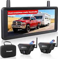Dvi saulės atbulinės eigos kameros, belaidis magnetas: 2 minučių "pasidaryk pats" montavimas 7,2 colių 1080P dviejų kanalų monitorius su DVR įrašymu Dvigubos atbulinės eigos kameros Motorhome Camper Trailer, Horse Trailer