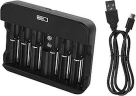 EMOS universalus NiMH NiCd akumuliatorių įkroviklis 6 baterijoms Greitasis įkroviklis 500 mA 1-6x AAA AA C D 9V įkraunamiems akumuliatoriams Pridedamas USB-C laidas LED indikatorius Baterijų apsauga Apsaugos savybės