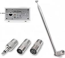 FM antena, 75 cm 7 dalių teleskopinė DAB radijo antena, F tipo kištukinė jungtis su 3 adapteriais, skirta "HiFi AV" stereo imtuvui, staliniam radijui, mini sistemai (1 sidabrinis rinkinys)